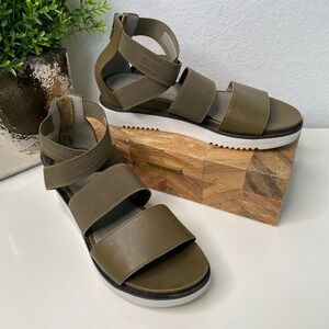 Eileen Fisher Klay Women's‎ Olive Green Leather Elastic Gladiator Sandals 8.5
